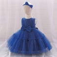 thumbnail image 5 of IBTOM CASTLE Baby Girls Ruffle Layered Tulle Tutu Dress, Bowknot V Back Birthday Party Pageant Formal Infant Gown with Headband Blue, 5 of 5