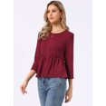 thumbnail image 4 of DARING DIVA Women's Peplum Crew Neck 3/4 Sleeve Ruffle Pullover Blouses L Burgundy, 4 of 5