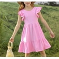 thumbnail image 2 of yillto Kids Girls Dress Ruffle Short Sleeve Summer Sundress Midi Tiered A Lined Dresses 5-14 Years, 2 of 6