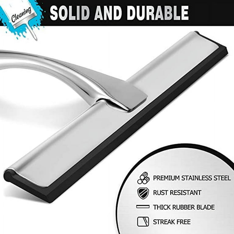 Shower Squeegee, 14-Inch Silver Squeegee, All-Purpose Stainless Steel  Squeegee for Bathroom, Shower Doors, Mirrors, Tiles and Car Windows - 100%  Streak Free 