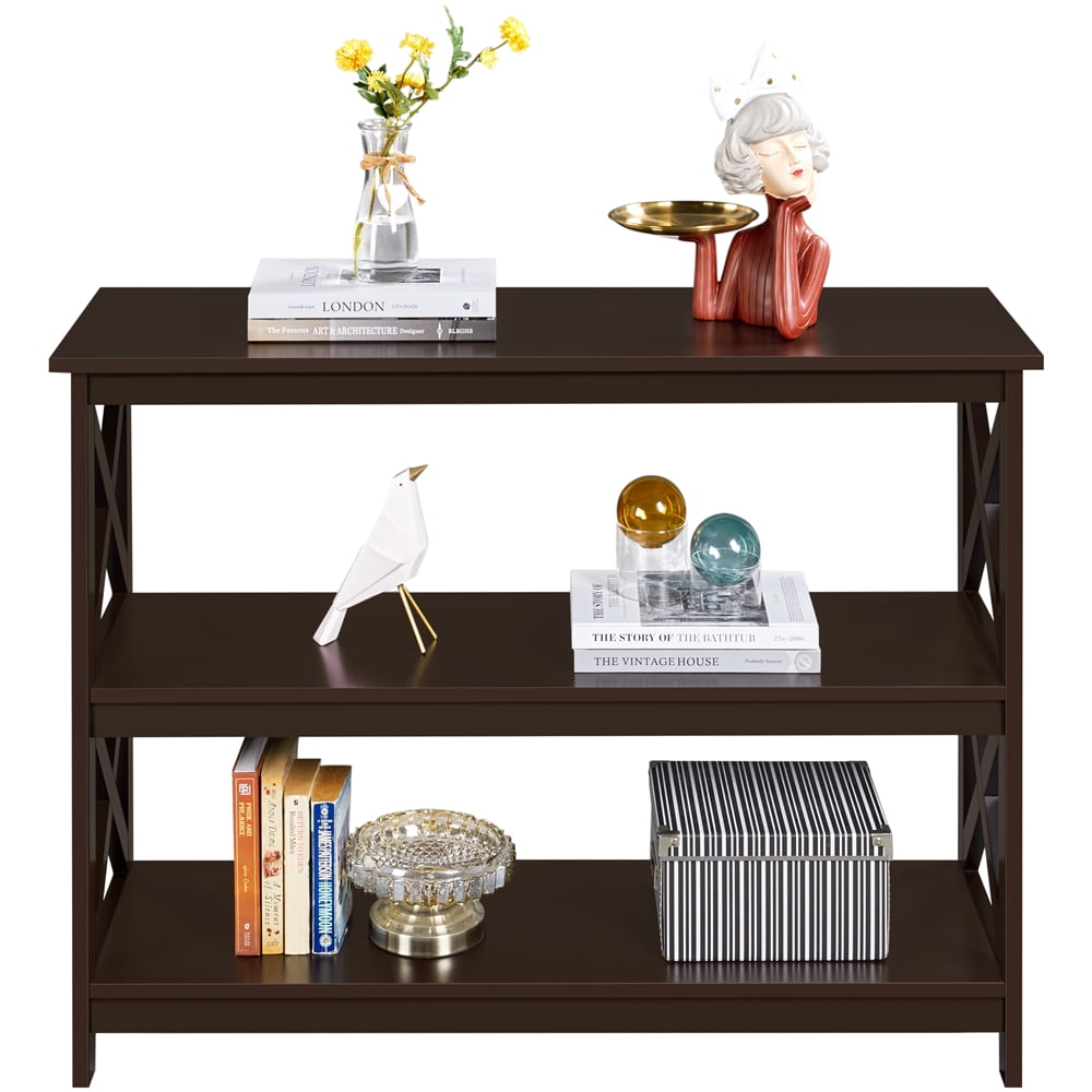 Alden Design 3-Tier X-Design Console Table with Storage Shelves, Espresso