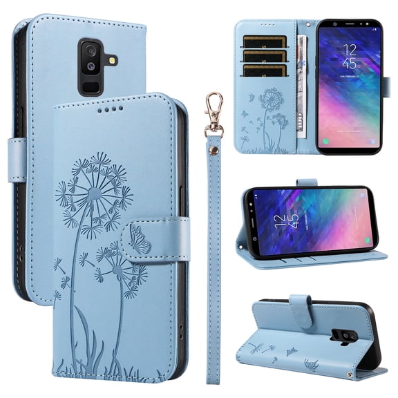 Wallet Case for Samsung Galaxy A6 Plus 2018, Card Holder and Kickstand, Shockproof and Scratch Resistant, Sky Blue