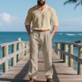 thumbnail image 2 of Awwp Men Set Autumn Men's Linen Suit Featuring Loose Long Sleeved Pants And Casual Trousers A Two Piece Men's Outfit Set. Khaki L, 2 of 4