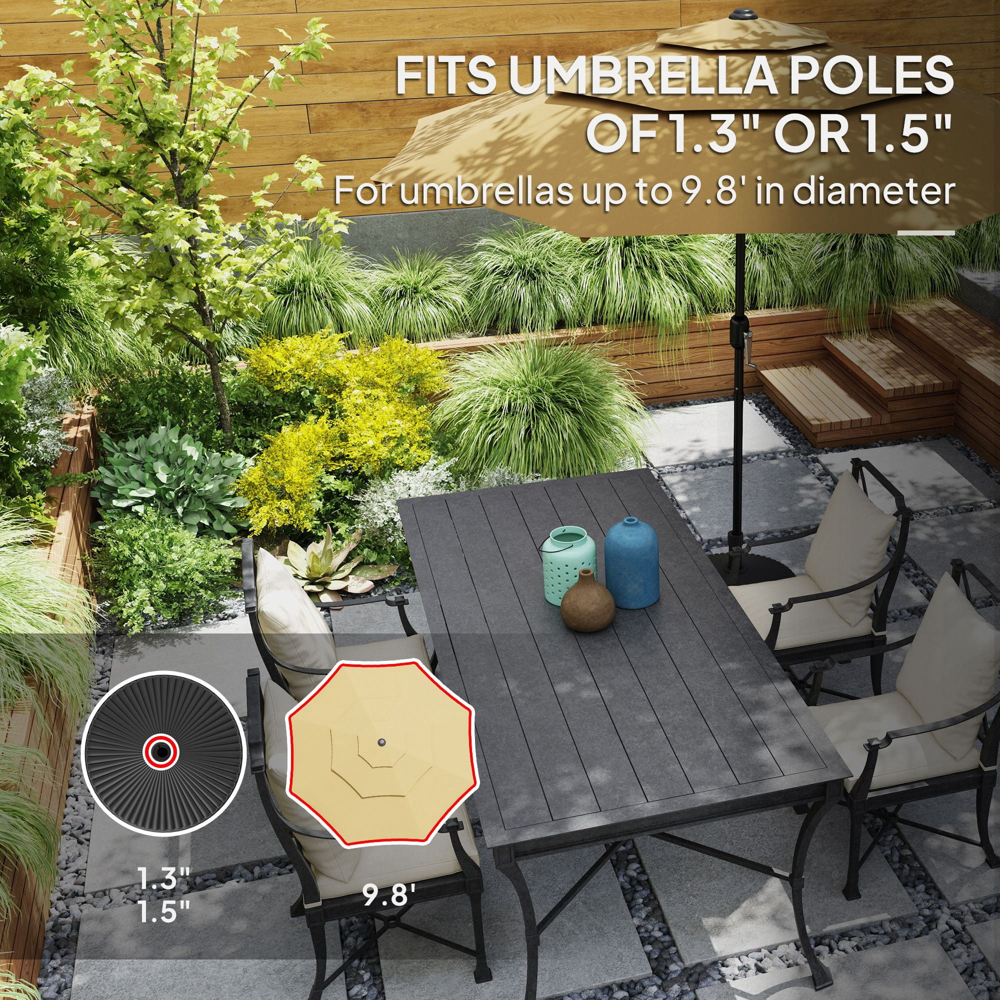 Dranite Round Patio Umbrella Base Holder, Heavy Duty Outdoor Umbrella Stand Base, Filled Up to 62lbs with Sand or 51lbs with Water for Garden, Poolside, Black