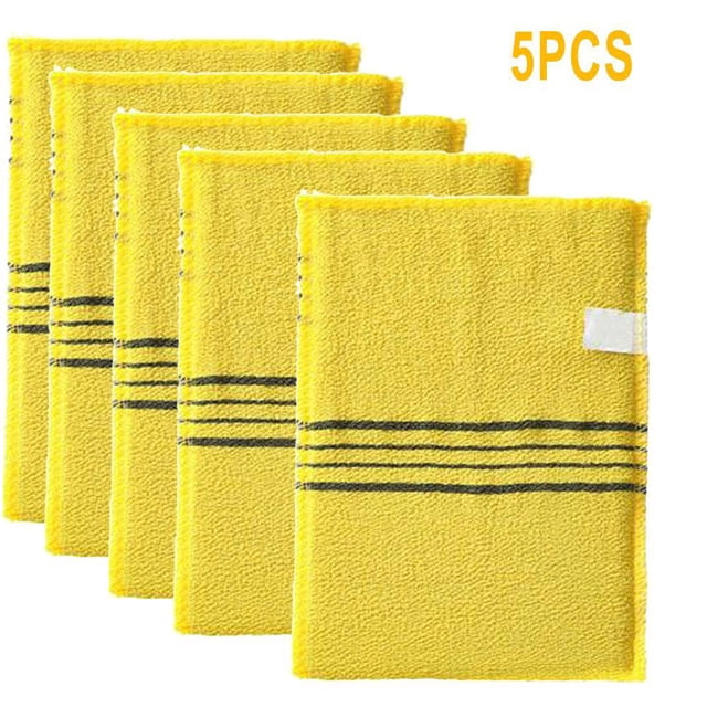 Chendee 5 Pcs Korean Italy Asian Exfoliating Bath Washcloth Body Scrub Shower Soft Towel,Yellow