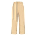 thumbnail image 4 of ZQUUVOU Women's Cotton Pants Stripe Pattern Linen Wide Leg Pants Elastic Waist with Pockets Breathable Trousers Yellow, 4 of 5