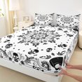 thumbnail image 4 of Homewish Spooky Halloween Skull Bed Sheets,Bohemian Mandala Full Size Sheets,White Black,4 Pieces,1 Flat Sheet, 1 Fitted Sheet and 2 Pillowcases, 4 of 6