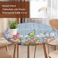 thumbnail image 4 of Easter Bunny Gnomes Round Tablecloth, Fitted Table Cover with Elastic for 55"-60" Round Tables, Spring Easter Eggs Floral Blue Wood Table Cloth Outdoor Indoor Dinning Party Waterproof Tablecloths, 4 of 7
