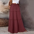 thumbnail image 2 of BKQCNKM Skirts for Women Long Skirts for Women Womens Loose Long High Elastic Waist with Pockets and Belt Maxi Skirt Pleated Skirt Red Skirt, Red XL, 2 of 5