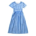 thumbnail image 5 of MNCEKFOD Sun Dresses for Girls 2025 Vacation Trendy Striped Print Short Sleeve Toddler Ankle Length Breathable Relaxed Fit Dress Blue 4-5 Y, 5 of 7