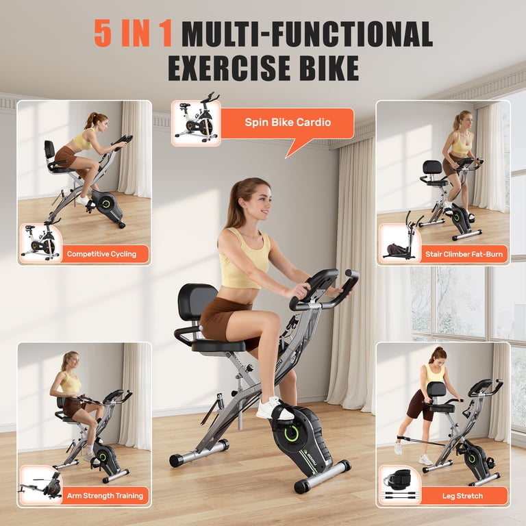 MITONOS, Exercise Bike, 5 in 1 Foldable Stationary Bike Gray