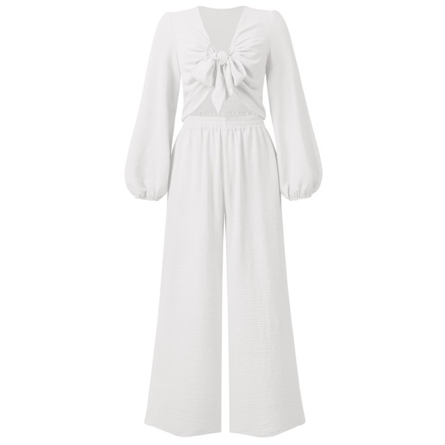 Traje para Mujer Trajes de Dos Piezas con Blusa Y Pantalones de Manga Larga con Cuello en V de Pierna Ancha ANGGREK Otros