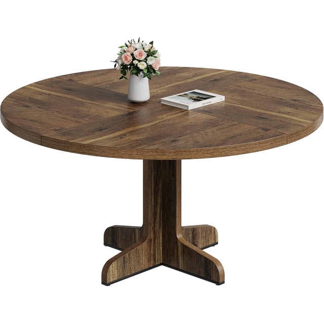 Bingirl Round Dining Table for 4 47 in Rustic Kitchen Table with Wooden Base for Kitchen Sturdy Metal Frame Multifunctional Design for Dining Room Living Room