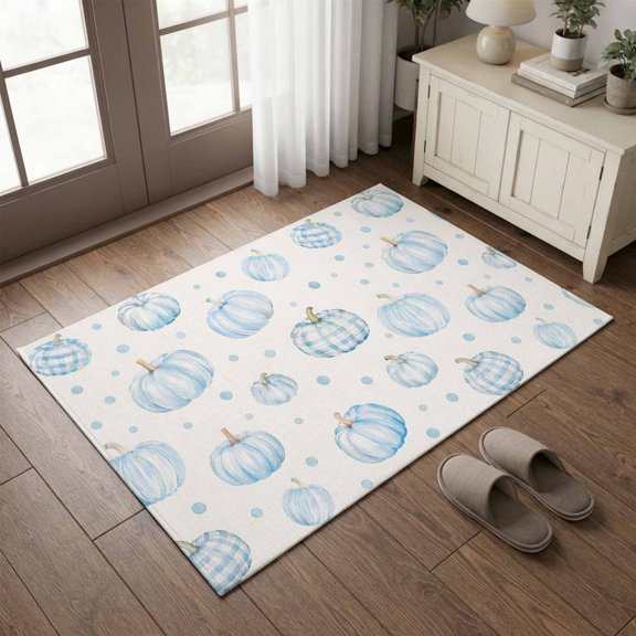 Entryway Rug 2'x3', Blue Pumpkin Fall Kitchen Runner Rugs Non-Slip Carpet Mats, Polka Dot Watercolor Thanksgiving Bedside Rugs Runners Washable Floor Carpet for Bathroom Laundry Room