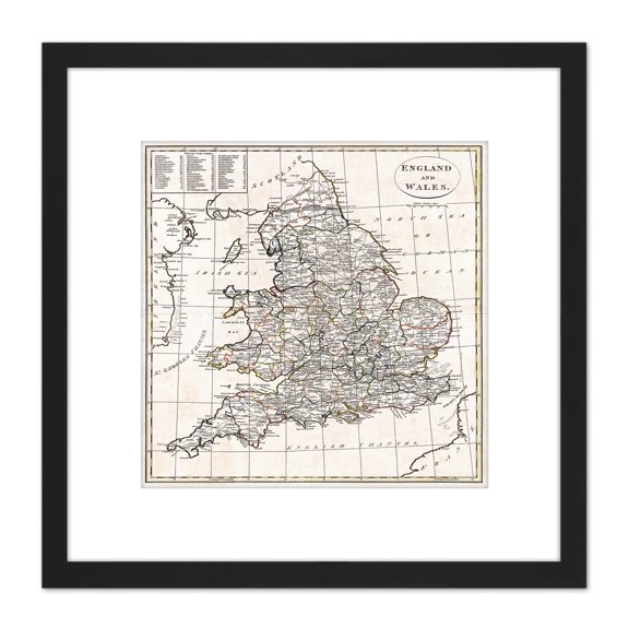 Map Antique 1799 Cruttwell England Historic Replica 8X8 Inch Square Wooden Framed Wall Art Print Picture with Mount