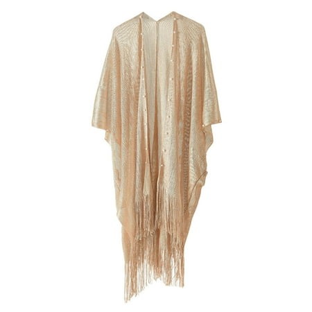 MSJUHEG Swimsuit Coverup for Women Long Swimsuit Coverup for Women Beach Cover Up Boho Swimsuits for Women Mesh Cover Up Pearl Beach Shawl Cardigan Bikini Smock In Long Clothing Smock Gold One Size