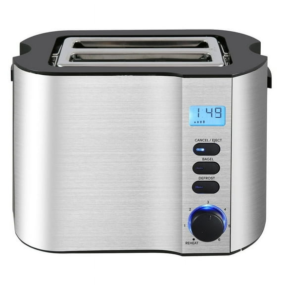 Elite Cuisine 2-Slice Toasters Stainless Steel with Digital