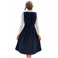 thumbnail image 6 of Women V Neck Corduroy Overall Dress Fall Mini Pinafore Jumper Dress Blue XL, 6 of 9