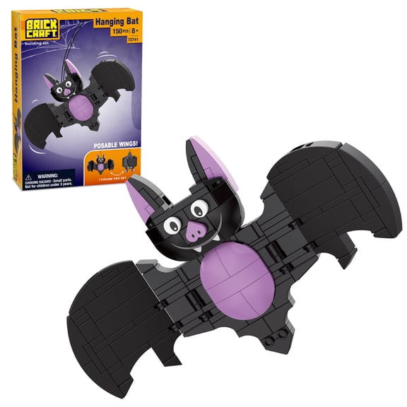 Brickcraft Halloween Hanging Bat Building Kit (150-Piece Set), Posable Wings Brick Bat Figure, Hanging Halloween Decoration with Cord, Gift for Spooky Season Fans Ages 8 