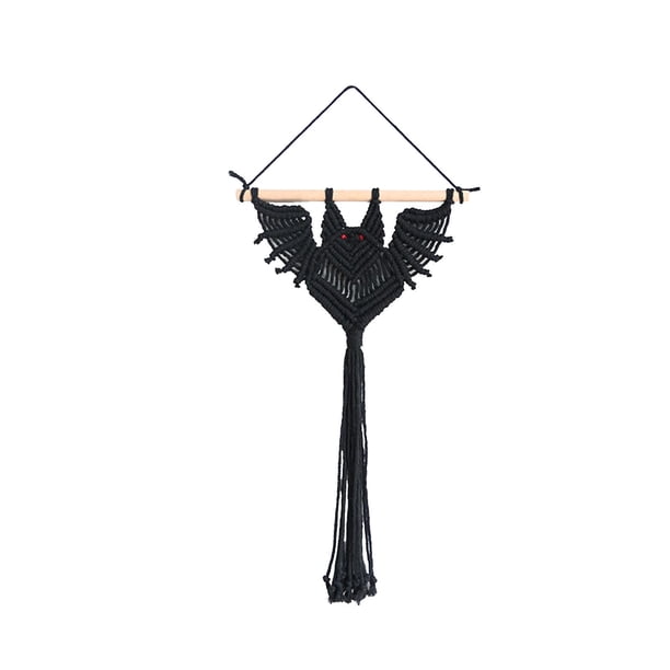 Tapiz de macramé para colgar en la pared, adorno de pared con diseño de murciélago, bohemio, elegante y rústico. Negro 30x50cm