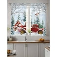 thumbnail image 4 of Christmas Red Truck Sheer Curtains 63 Inch Long 2 Panels, Pine Tree Winter Branches Xmas Farmhouse Light Filtering Rod Pocket Semi Sheer Curtains, Sheer Voile Drapes for Living Room Bedroom, 52"x63", 4 of 5