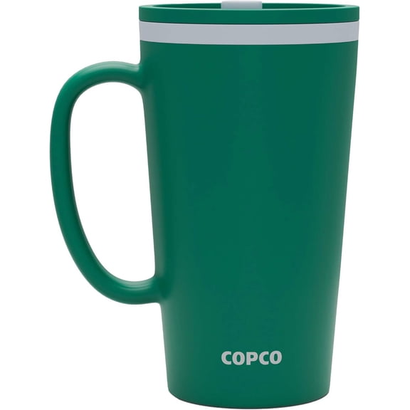 Cone 16Oz Insulated Travel Mug with Handle, Double Wall, Slide-Closure Lid, Bpa-Free, Microwave Dishwasher Safe, Reusable Plastic Travel Coffee Tumbler - Portable Coffee Cup (Hunter Green)