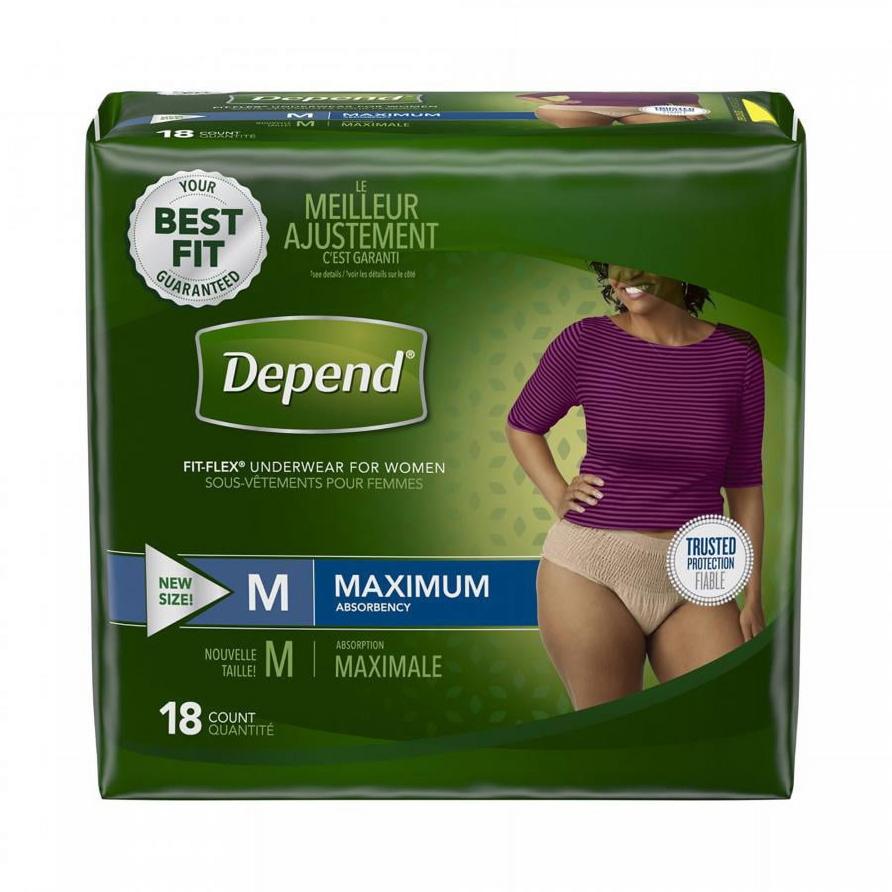 Depend FIT-FLEX Underwear for Women, Maximum Absorbency, Medium, 36 Count