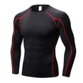 thumbnail image 2 of Gym Shirts Men Summer Solid Striped Crew Neck Long Sleeve Tight Fitting Shirts for Men Sports Top, 2 of 5