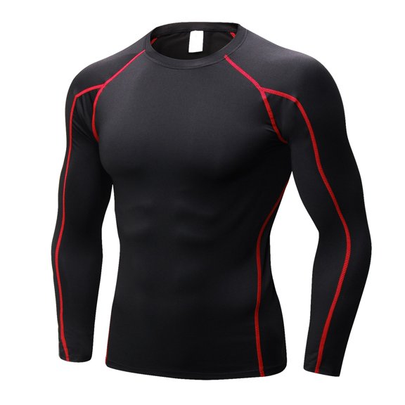 CONZONE Mens Workout T-Shirts Long Sleeve Gym Fitness T Shirts For Men Crew Neck Solid Color Tight Stretchy Athletic Tee Tops