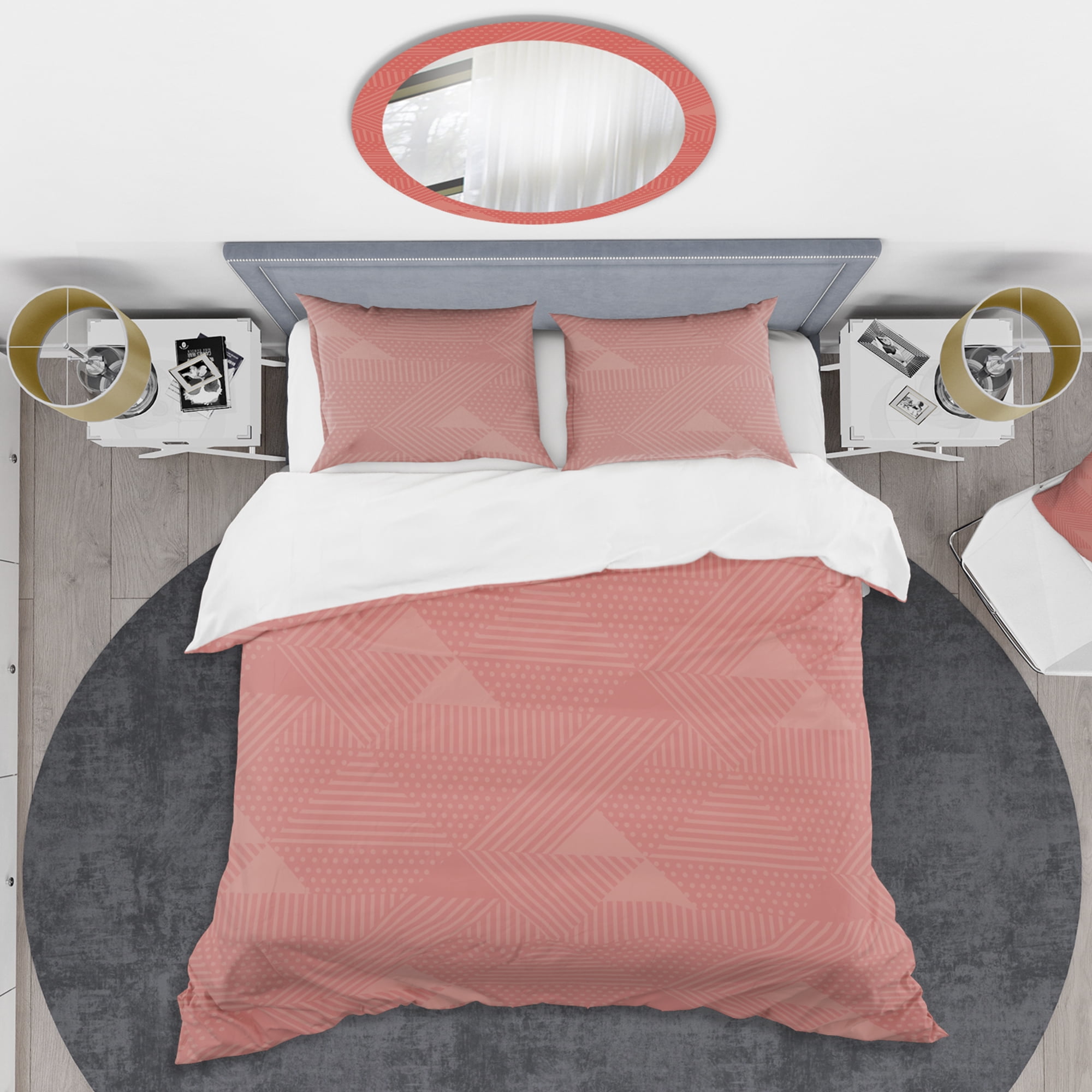 Designart 'Triangual Retro Coral Pattern' Mid-Century Modern Duvet Cover Set