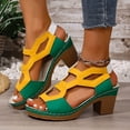 thumbnail image 4 of HomeDM Womens Platform Chunky Heels Sandals Color Block Open Toe Ankle Strap Slides Sandals Summer Dress Shoes, Yellow Size 7.5, 4 of 9