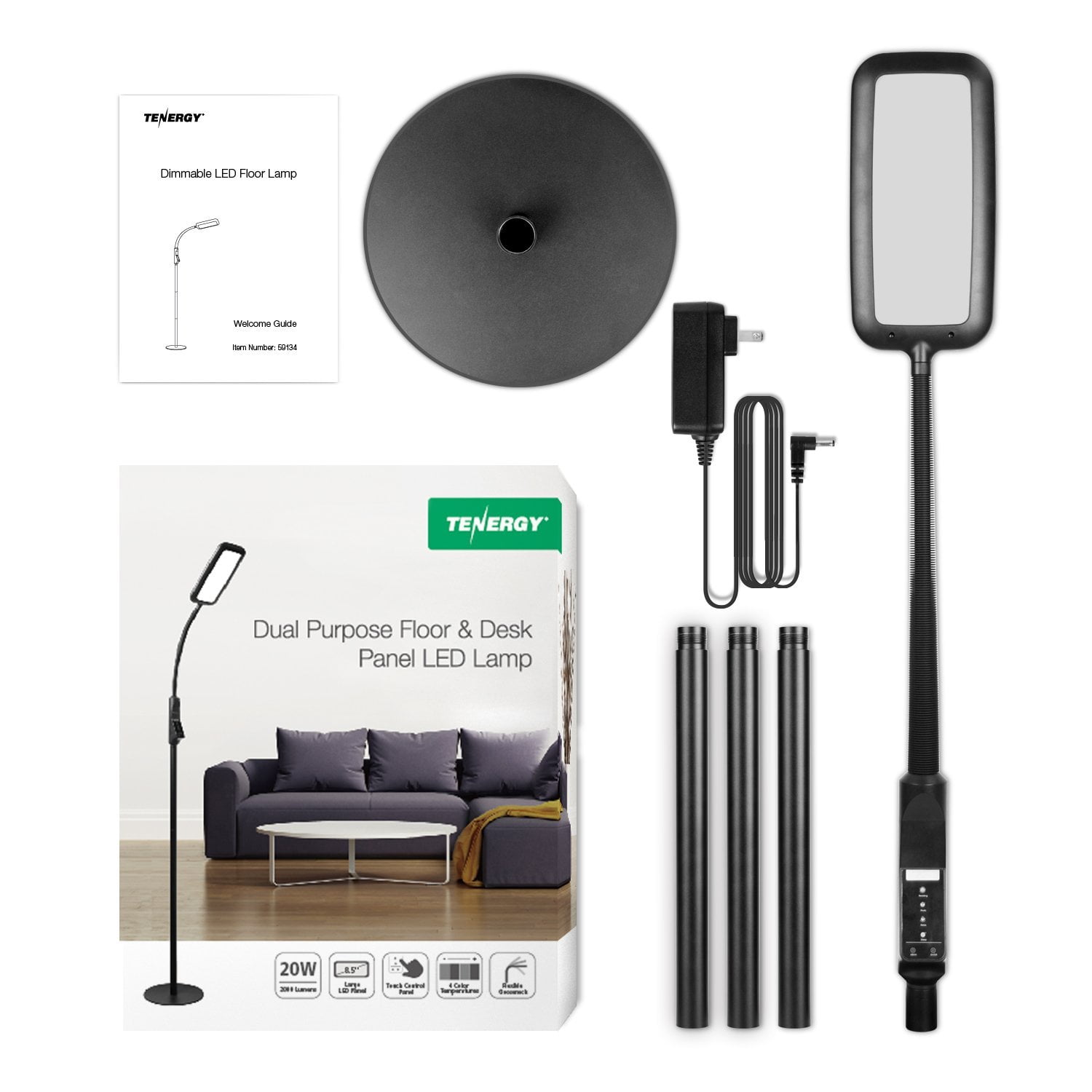 Tenergy Led Floor Lamp Desk 2 In 1 Dimmable Task With 4 Color Temperatures 5 Dimming Levels 60 Min Timer Flexible Gooseneck Touch