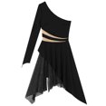 thumbnail image 6 of iEFiEL Womens One Shoulder Sequins Ballet Dance Dress Mesh Long Sleeve Dancewear Black M, 6 of 8