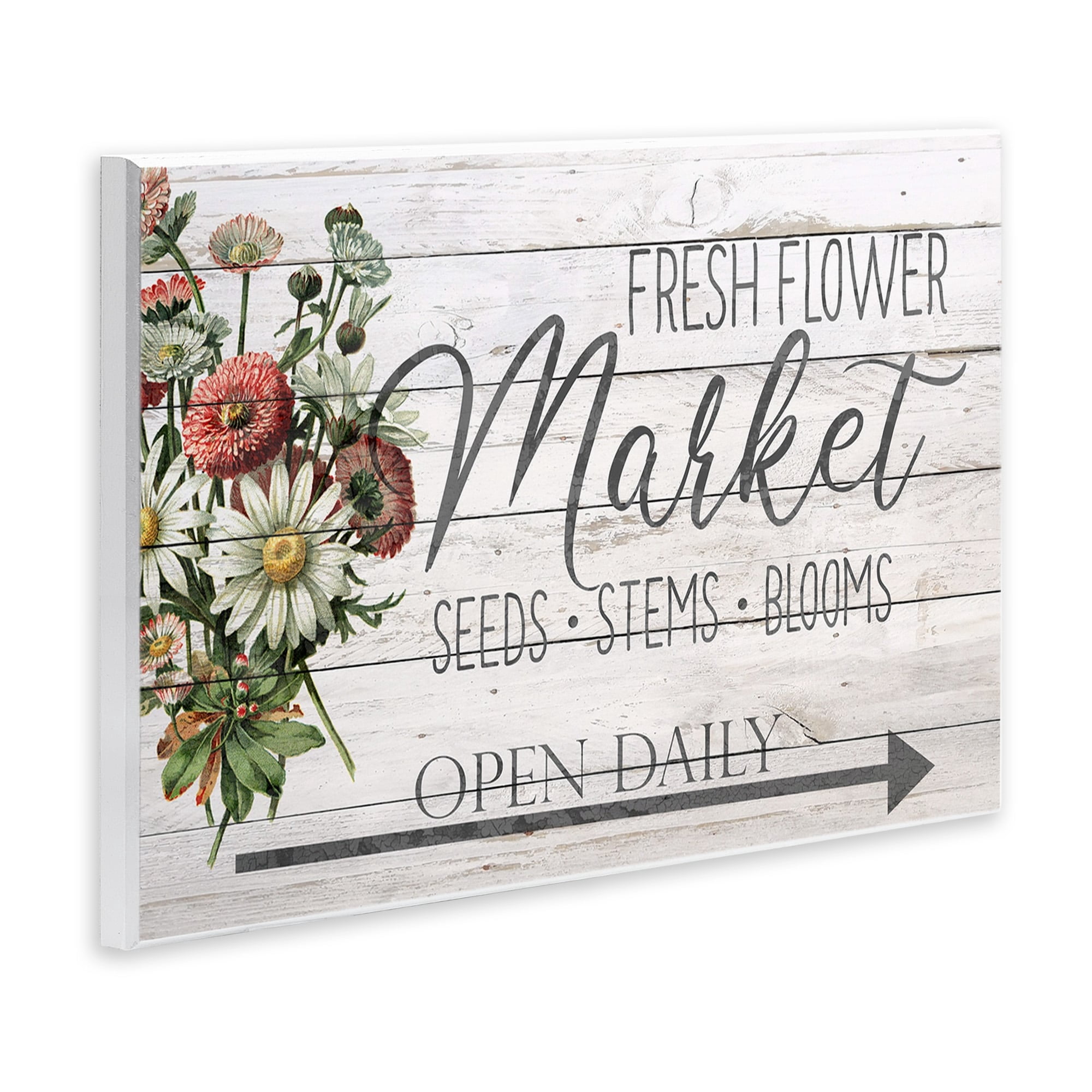 The Stupell Home Decor Farmhouse Planked Look Fresh Flower Market Open Daily Wall Plaque Art