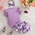 thumbnail image 4 of CAICJ98 Baby Girl Clothes Summer Outfit Newborn Infant Ruffle Short Sleeve Butterfly Romper+Layered Bloomers Shorts Skirt+Headband Sets (Purple,0-3 Months), 4 of 7