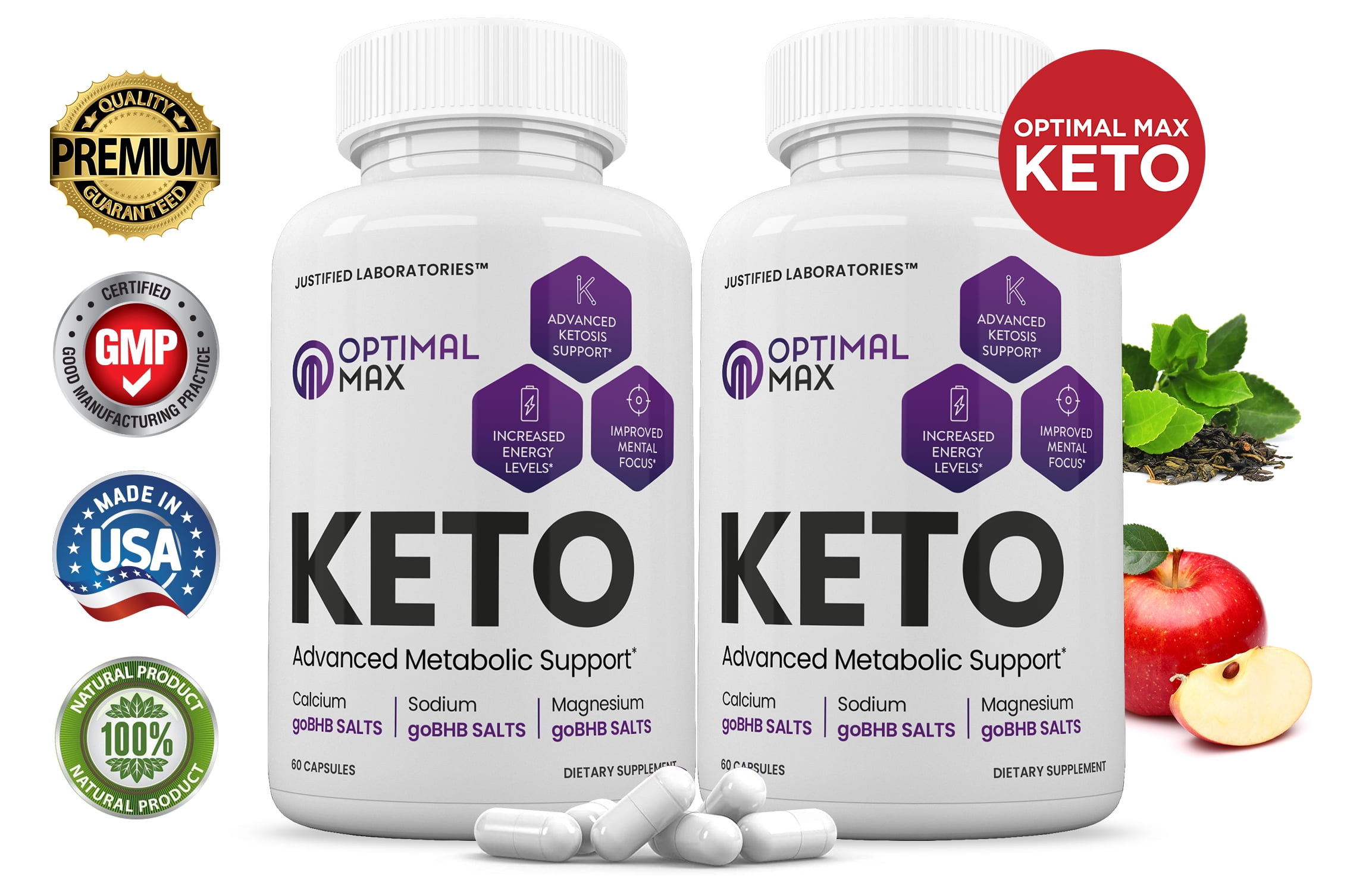 (2 Pack) Optimal Max Keto Pills Includes Apple Cider Vinegar Patented