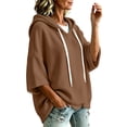 thumbnail image 2 of CFLVAEK Plus Size Hoodies for Women Loose Bat Sleeve Pullover Tops with Hood Solid Color Fall Winter Drawstring Hooded Sweatshirts Coffee L, 2 of 5