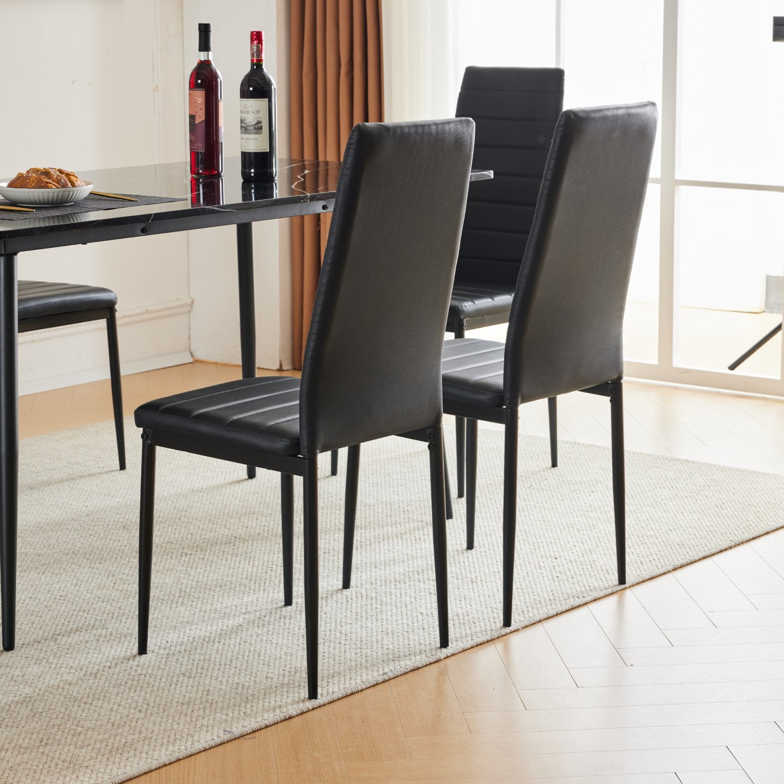 Ktaxon Dining Table Set for 6, Faux Marble Dining Room Table Set Dinner Table with PU Chairs for Home Kitchen Restaurant 55" Black