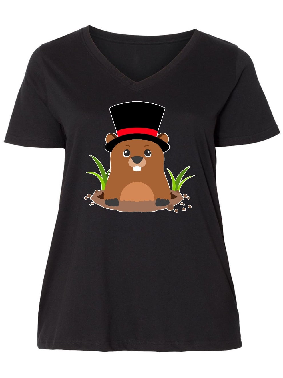 INKtastic Groundhog Day with Groundhog in Top Hat Women's Plus Size V