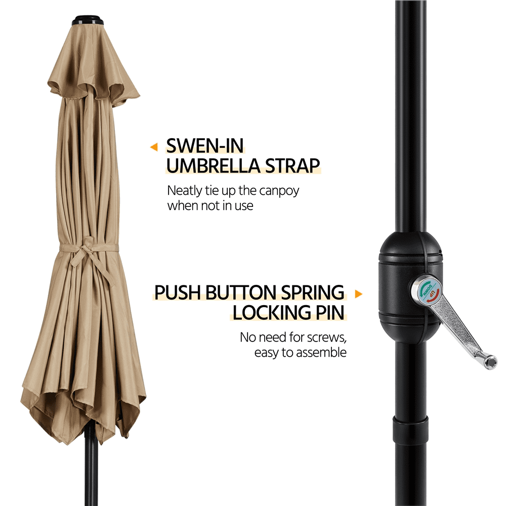 Renwick 9 ft Outdoor Patio Umbrella with Push Button Tilt and Crank, Tan