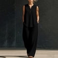 thumbnail image 7 of VBVC Women's 2 Piece Cotton-Linen Outfit Set,Notch Neck Tank Top and Wide Leg Pants For Women,Ladies Button Trim Loungewear with Pockets,Black,S-2XL, 7 of 7