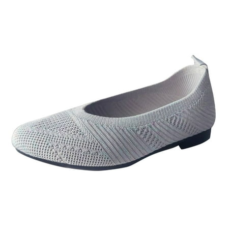 QYZEU Black Ballet Flats Shoes Women Sandals for Women Women s Fashion Shoes New Shallow Flat Shoes Small Square Head Knitting Shoes Soft Sole Single Shoes Grey 37
