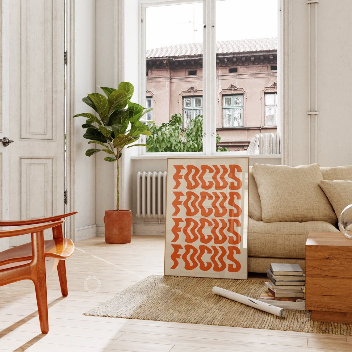 Orange Focus Retro Minimalist Wall Art Modern Living Room Office And Gallery Wall Decor