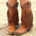 thumbnail image 2 of Womens Fringe Western Boots Faux Suede Chunky Boots Mid-Calf Riding Boot Shoes Vintage Cowgirls Knee High Booties, 2 of 3