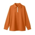 thumbnail image 5 of Women's Waffle Quarter Zip Pullover, Stand Collar Drop Shoulder Sweatshirt, Solid Color Long Sleeve Top, Casual Textured Blouse, Comfort Stretch Pocket Pullover Orange L, 5 of 5