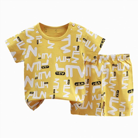 KPOPLK Toddler Boy Clothes Baby Summer Outfit Casual T-Shirt and Shorts Set 2 Piece Infant Clothing(3-6 Months,Yellow)