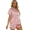 thumbnail image 4 of Women'S Pajama Set Short Sleeve Button-Down Shirt And Shorts Pajama Set-Pink Stripe-L, 4 of 5