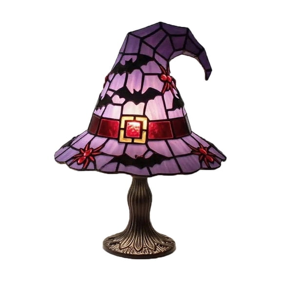 Halloween Witch Hat Lamp, LED Spooky Night Light, Indoor Halloween Decor, Witch Theme Ornament for Shelf Mantel or Table, Gothic Home Accent
