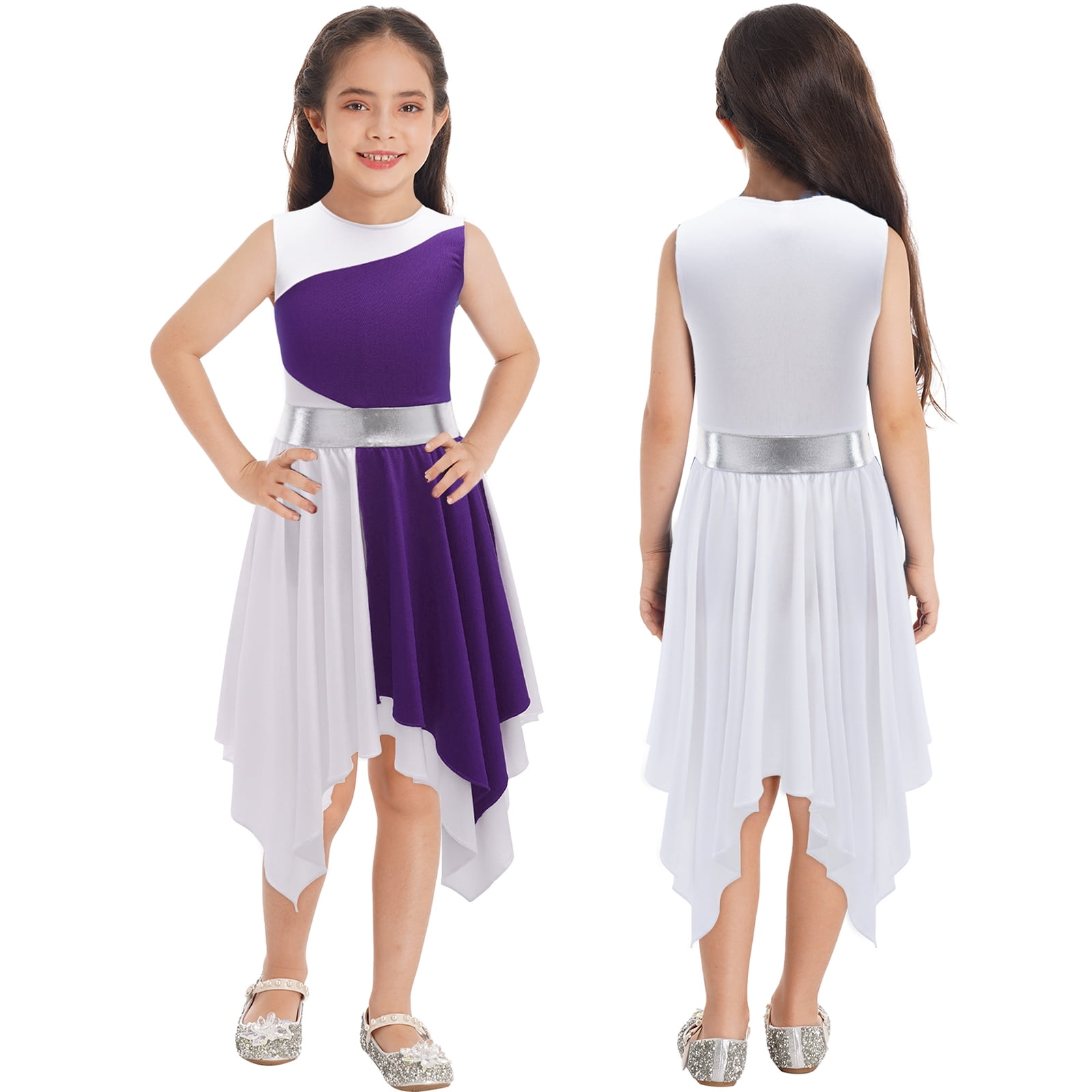 iiniim Kids Girls Liturgical Praise Dance Dress Color Block Sleeveless