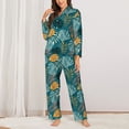 thumbnail image 2 of Honeii Tropical Leaves print Women's Pajama Sets Long Sleeve Button Down Sleepwear Nightwear Soft Pjs Lounge Sets-Medium, 2 of 7